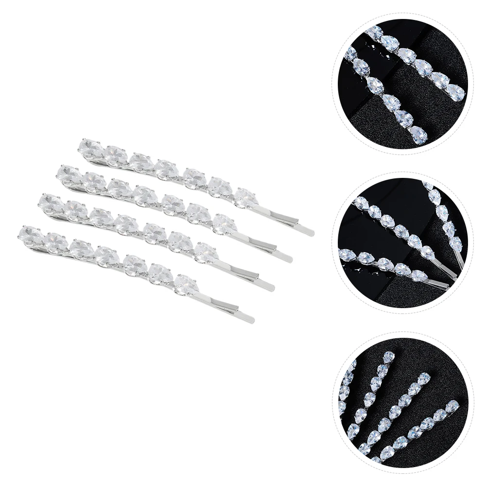 

4 Pcs Zircon Hairpin Crystal Hairpins Metal Clip Wedding Accessories Girl Clips Women Rhinestones Decorations