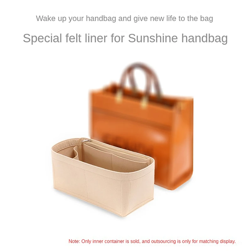 Purse Handbag Organizer Inner Storage Inner Shaper Makeup Felt Insert Bag Organizer Fit Luxury Handbags For Fendy Sunshine Tote