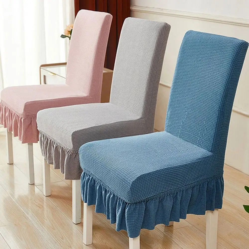 Elastic Skirt Dining Chair Cover Jacquard Anti-slip Stool Slipcover Soft Dust-proof Integrated Seat Cover