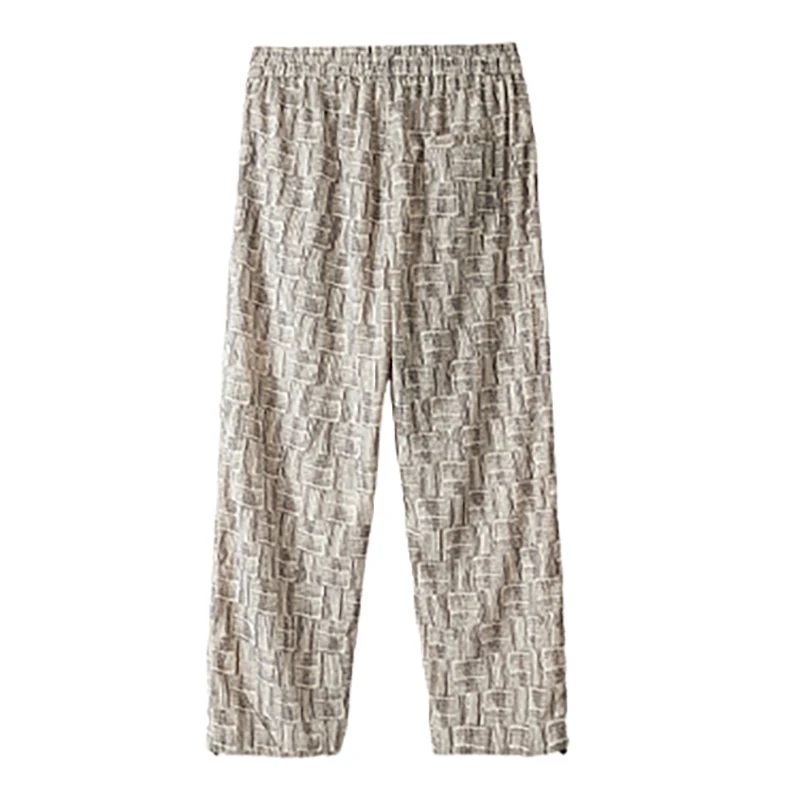 Pantaloni da uomo in seta di ghiaccio scozzese a scacchiera Pantaloni casual dritti larghi Pantaloni drappeggiati Pantaloni con aria condizionata ad asciugatura rapida
