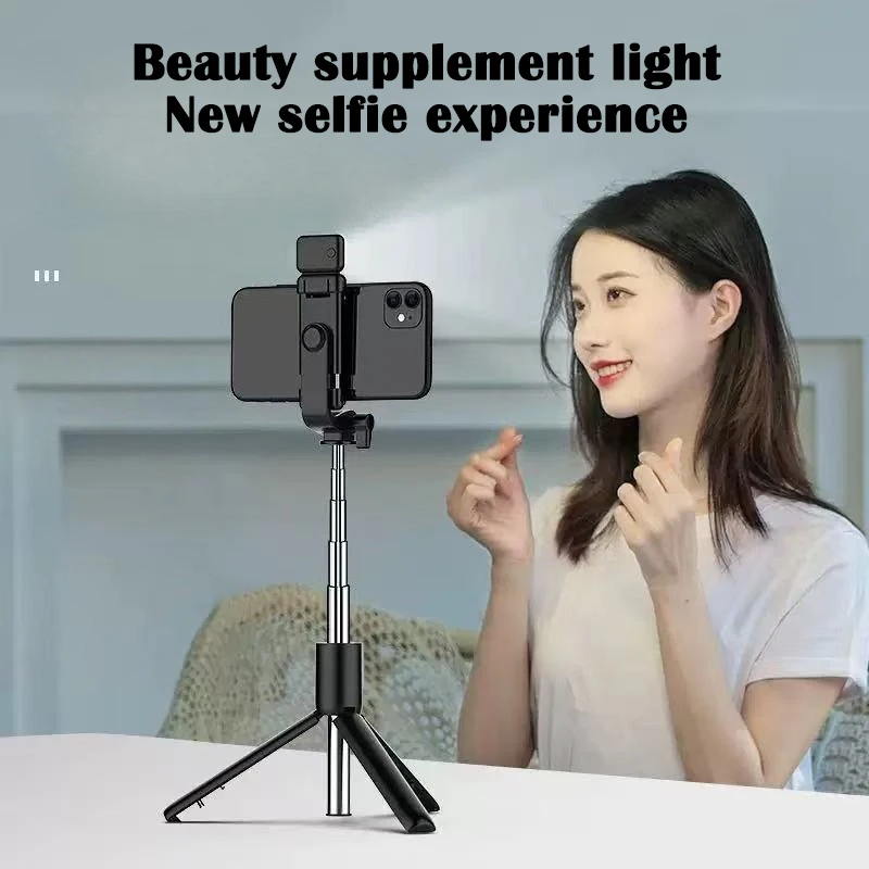 Selfie Stick wireless Bluetooth con luce di riempimento e telecomando, supporto treppiede estensibile compatibile con smartphone iPhone Android