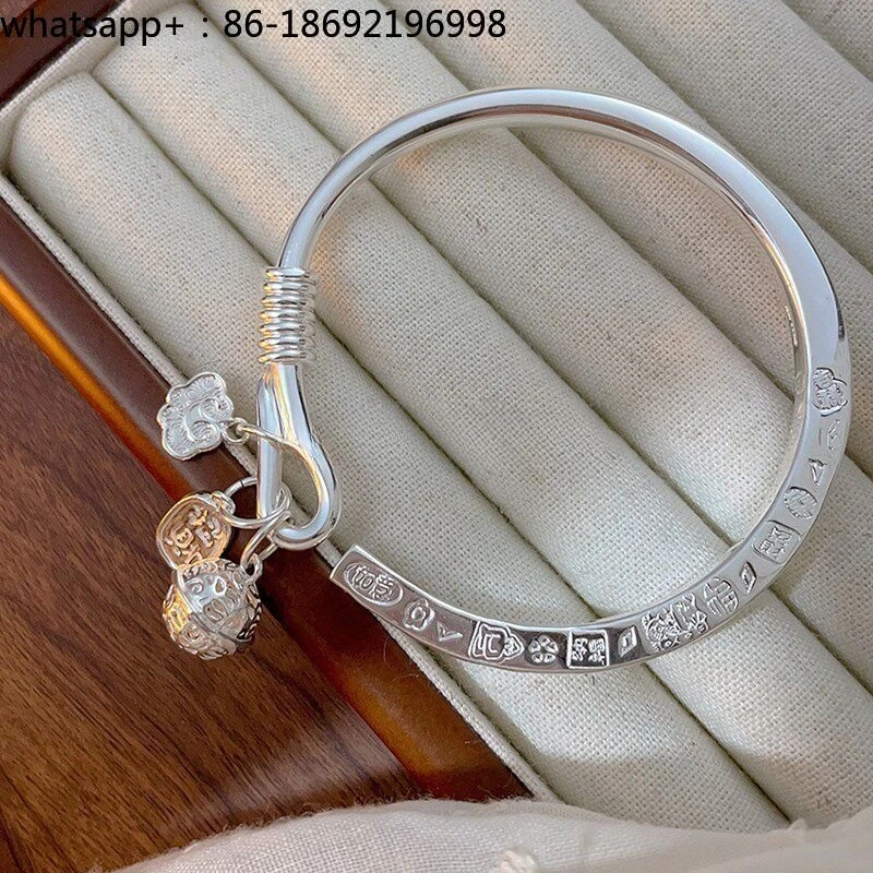 Ji Yan Bracelet Women's Sterling  9999 Foot Antique Palace Bell Chopsticks Bracelet Open Bracelet