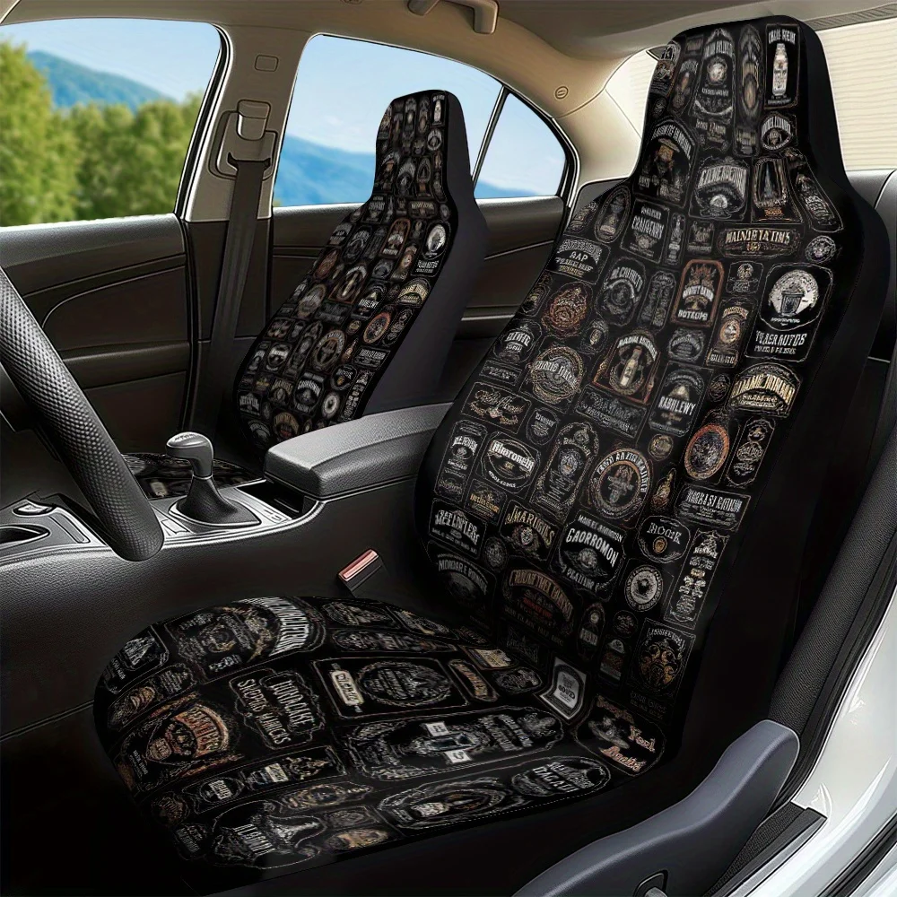 2pcs, Vintage Apothecary Advertisements Style Car Seat Covers, Durable And Comfortable, Fit For Front Seats Of Cars, SUVs, And