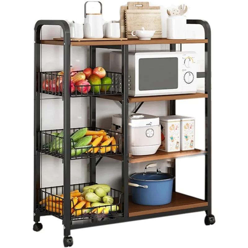 

home.Bakers Racks with Storage Holder on Wheel Microwave Oven Stand - Black Metal Frame Kitchen Storage Rack Utility Shelves Sto