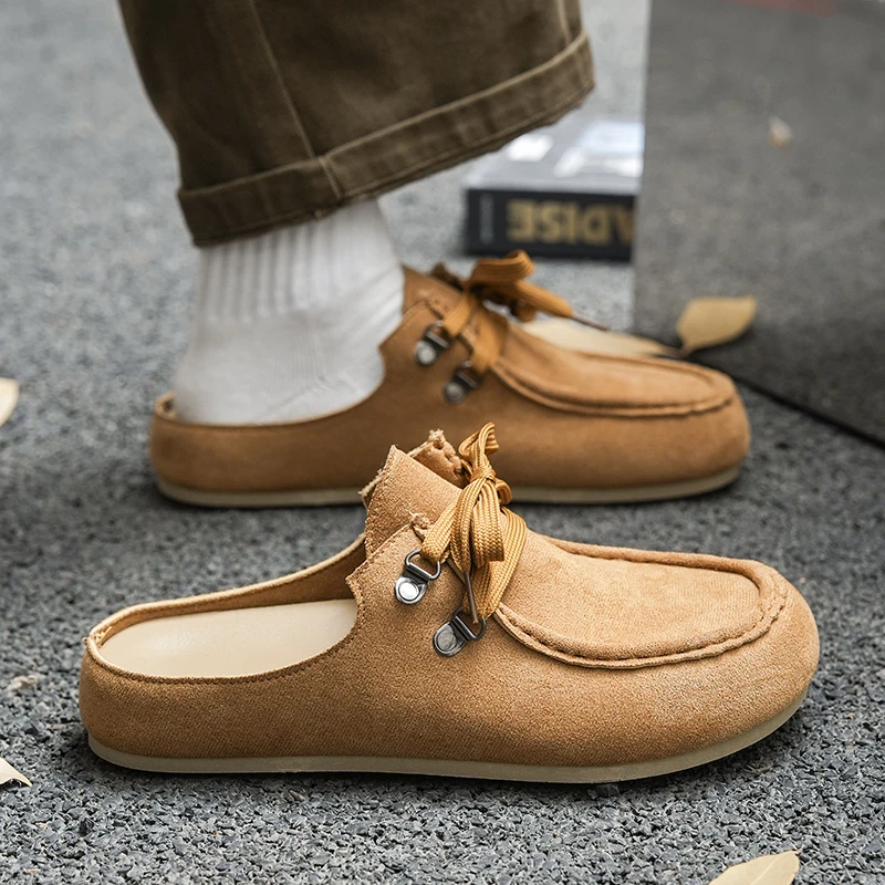 2026 Men Exclusive Loafers British Retro Mule Shoes Flat Sole Comfortable Non Slip Vulcanized Shoes Street Casual Walking Shoes