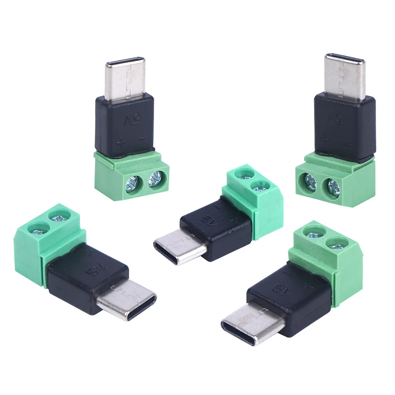 New 5Pcs Type-C Male To 2Pin 5V No Solder Charging Adapter Quick Connection Head For Charging Mobile Phones Computers Tablets