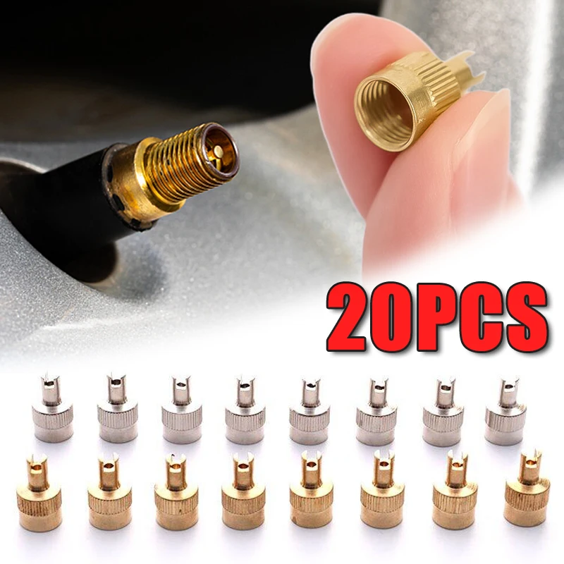 20pcs Metal Car Tire Valve Caps with Core Remover Tool Universal Auto Repair Parts Valve Core Disassembly Tools Car Accessories