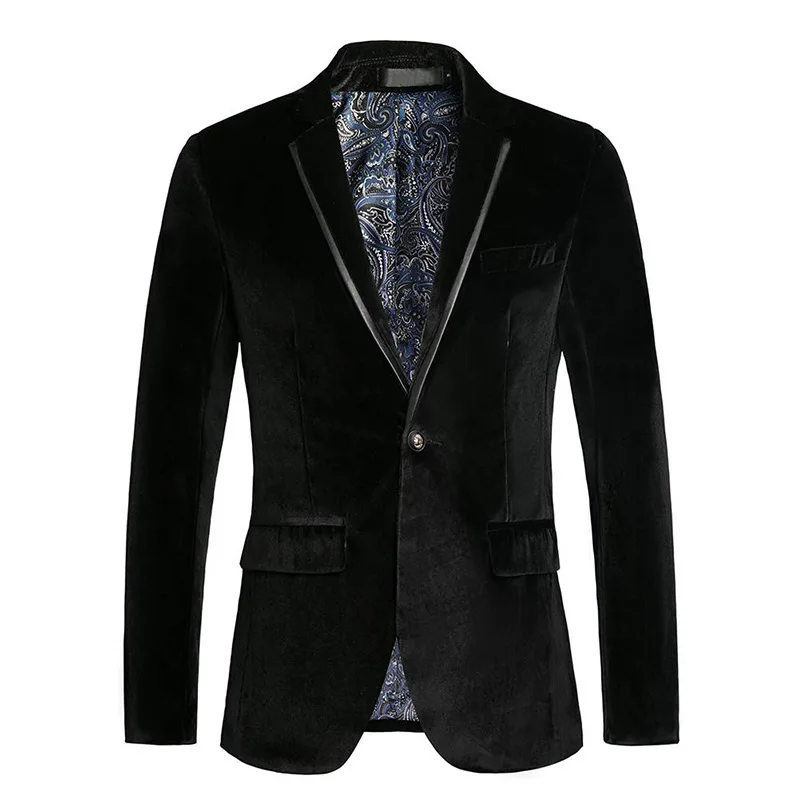Veste de costume en velours pour hommes, coupe cintrée, couleur Pure, à la mode, décontractée, loisi