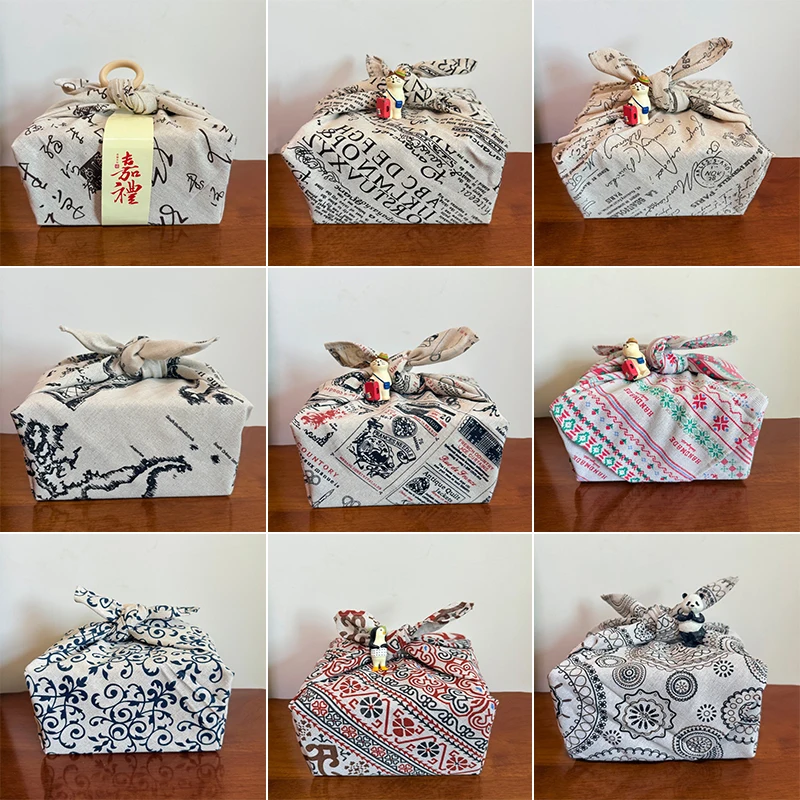 Japanese Furoshiki Sushi Bento Cloth Handkerchief  Chinese Calligraphy Pattern Napkin New Year Festival Gift Package Kerchief