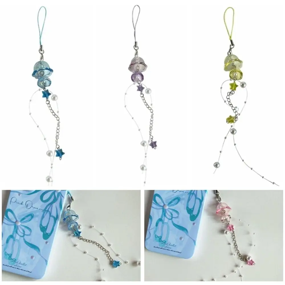 Ocean Style Jellyfish Phone Charm Phone Pendant Crystal Star Y2K Phone Lanyard Pearl Handmade Mobile Phone Chain Girl Woman