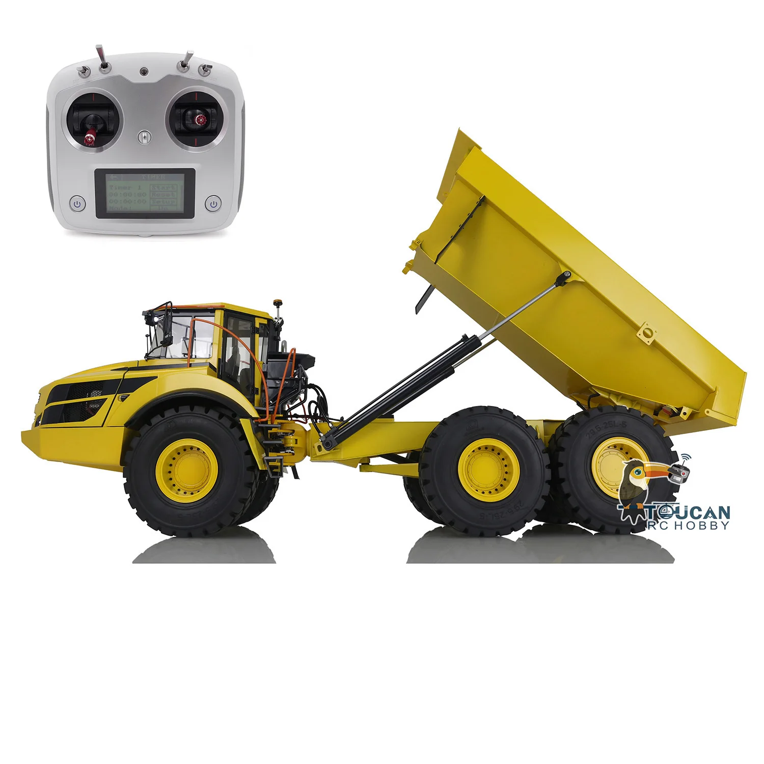 Toucan JDM 166 Metal 1/14 RC Hydraulic Articulated Truck E450C 6X6 Yellow Dumper Lights Radio Assembled Truck TH20688-SMT8