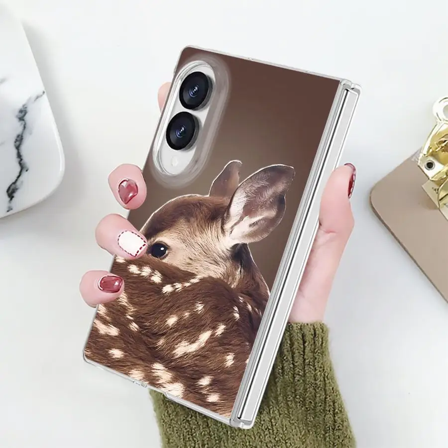Case for Samsung Galaxy Z Fold 8 ZFold 8 PC Hard Luxury ZFold8 Transparent Phone Cover Shy Peeking Spotted Fawn
