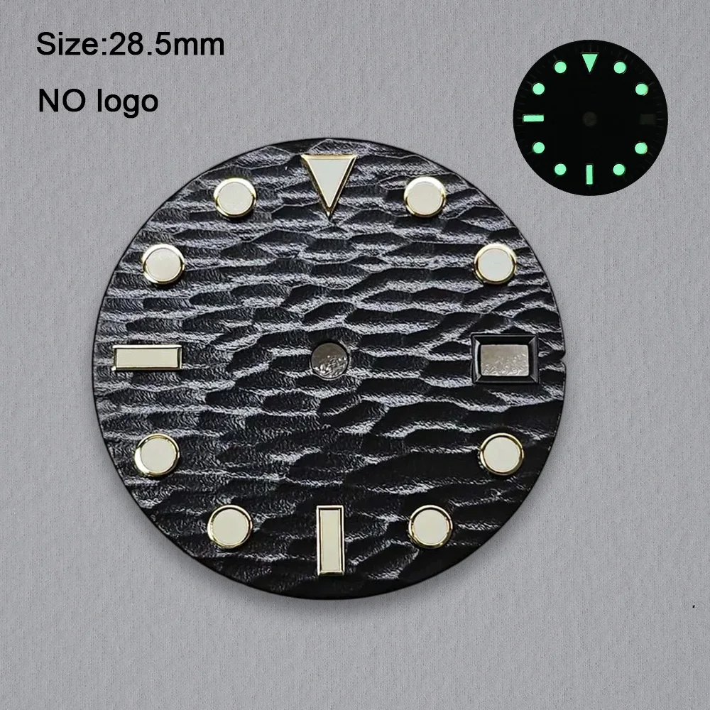 No Logo 28.5mm 3D Wave Blank Dial For NH35 Movement Green Luminous Custom Logo Watch Dials Hands Accessories Repair Tools