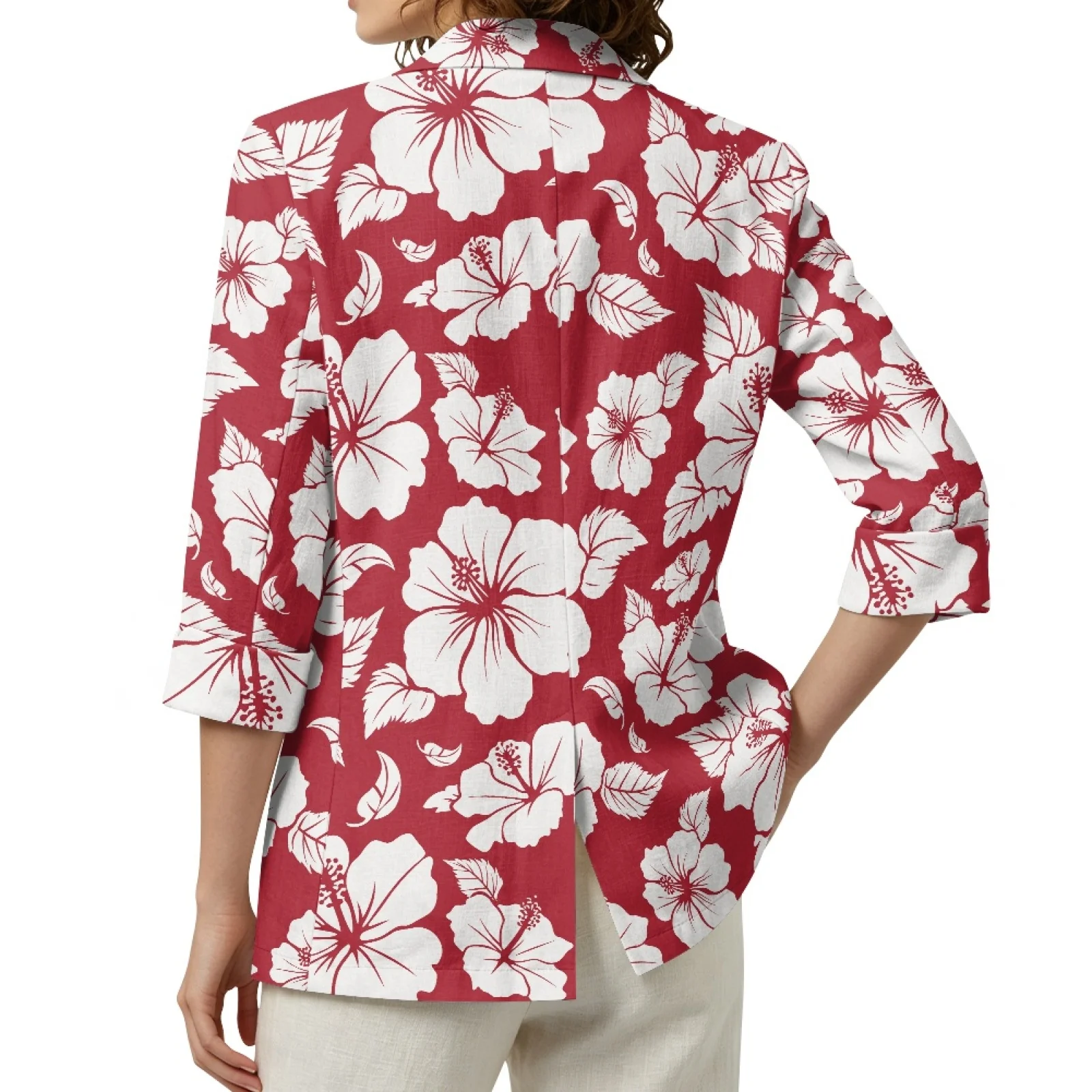 PENSTROLL Lightweight Linen Style Open Front Tops Loose Beach Jackets for Vacation Hibiscus Floral