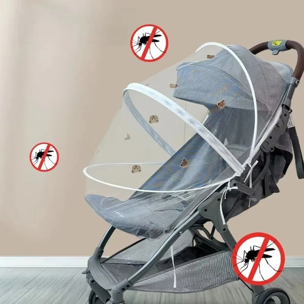 New Ventilate Stroller Mosquito Net Zipper Mesh Pushchair Mosquito Net Cartoon Embroidery Folding Baby Mosquito Cover Summer