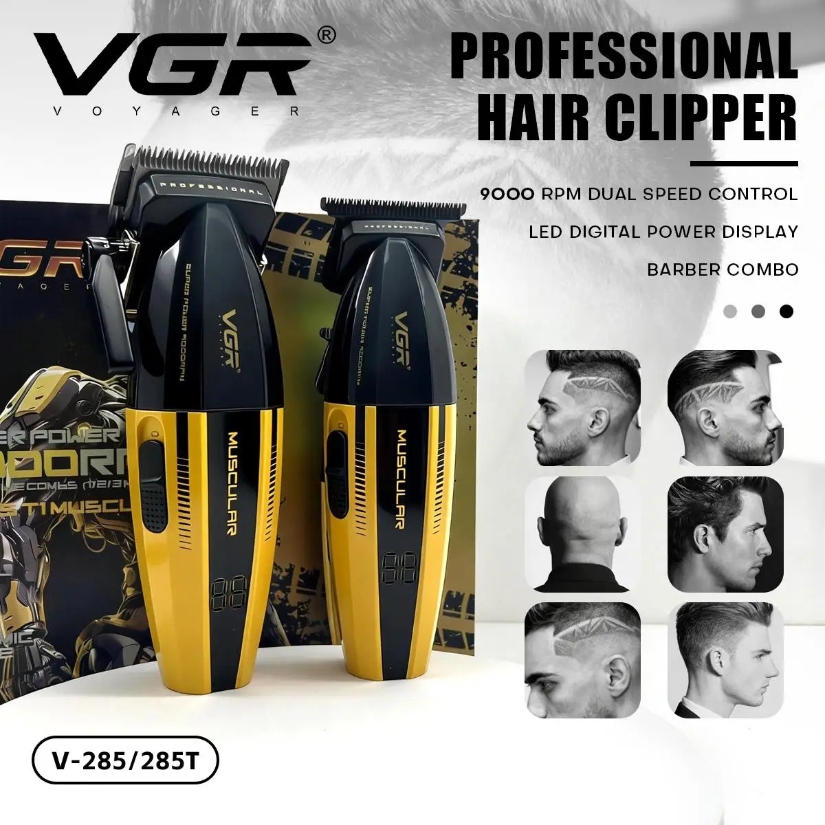 VGR Hair Trimmer Adjustable Hair Clippers Cordless Haircut Machine Barber Combo Digital Display Trimmer for Men V-285C V-285T