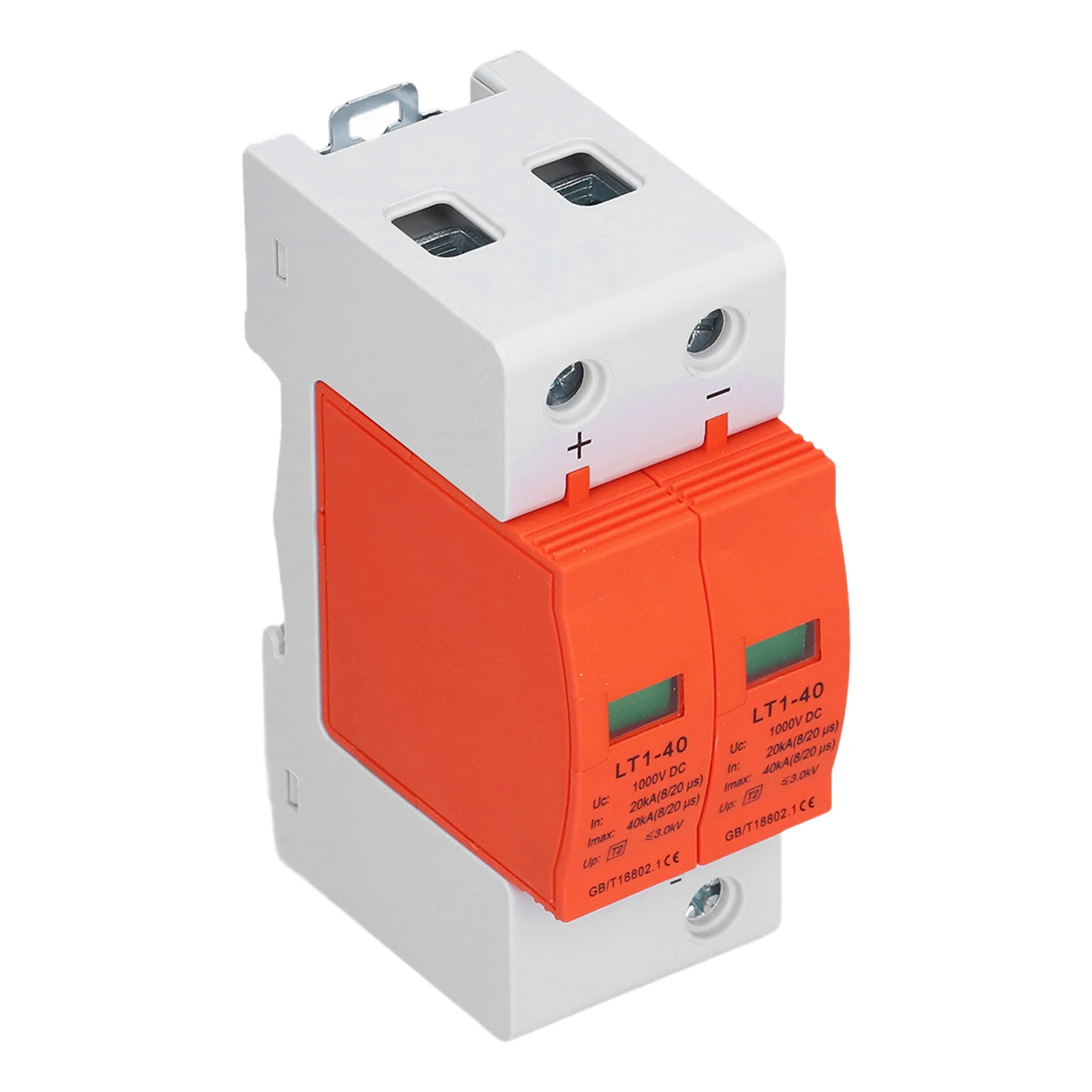 DC Surge Protector 2P 1000V Photovoltaic Lightning Arrester 20-40kA DIN Rail Overvoltage Device with Visual Window for Inverter