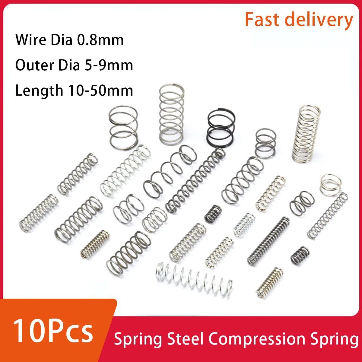 

10pcs Wire Diameter 0.8mm Strong Spring Steel Compression Spring Small Return Outer Diameter 5-9mm Length 10-50mm Customizable