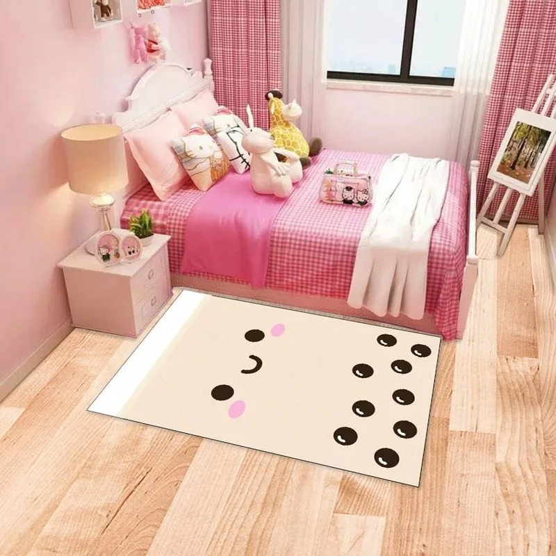 Anime Eyes Carpet Cute Kawaii Children Rectangle Room Area Carpet Happy Girl Expression Design Anti-Slip Floor Mat Pink Carpet