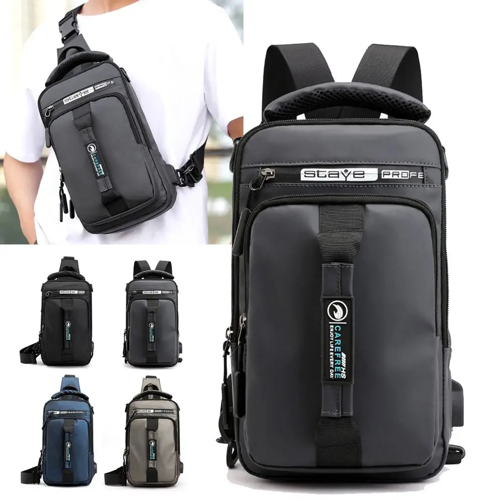 

Men USB Charging Shoulder Messenger Backpack Waterproof Zipper Chest Bag Anti-theft Sport Belt Packs Outdoor