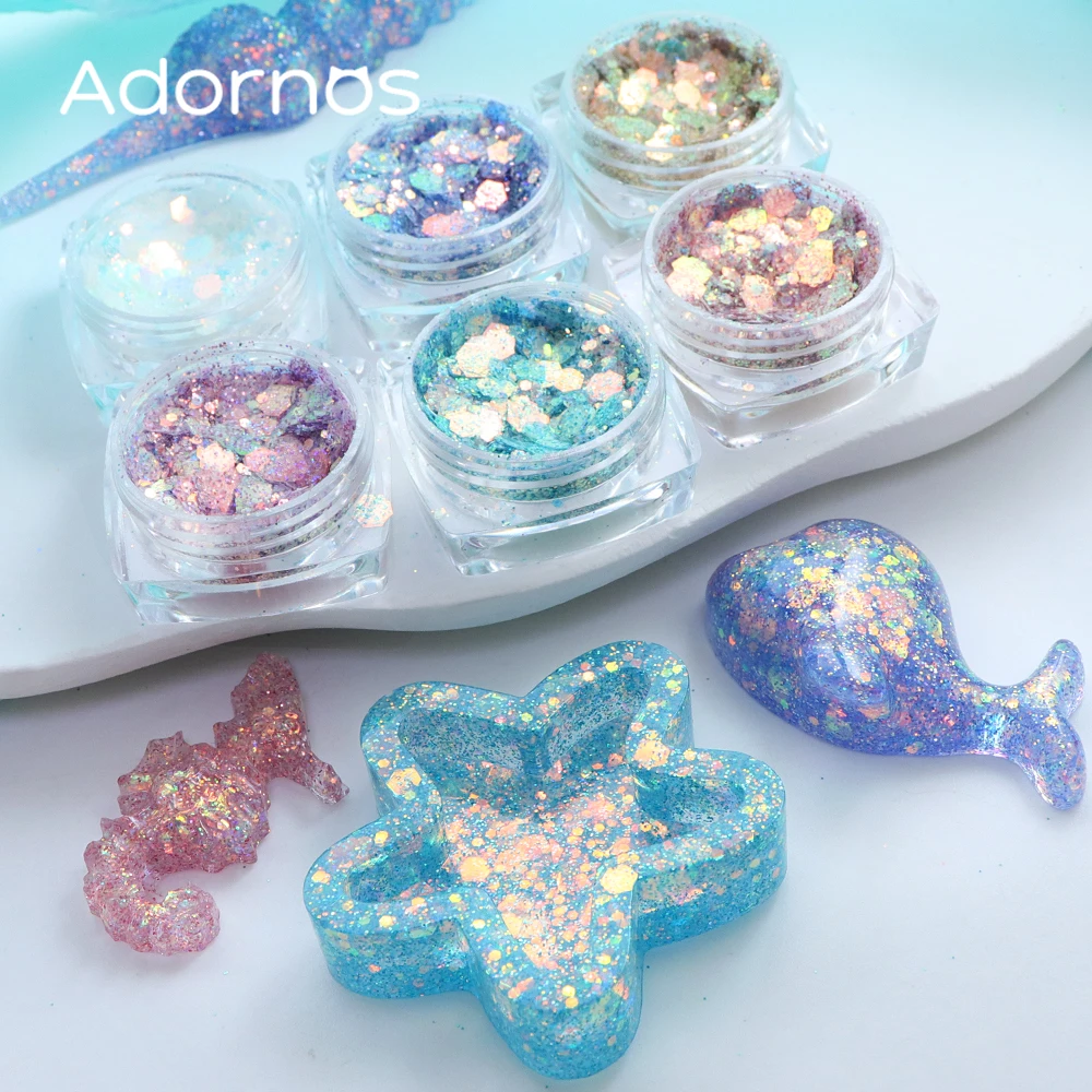 6 Boxes Iridescent Mermaid Sequins Epoxy Resin Molds Filling Aurora Hexagons Resin Glitter Summer Decoration DIY Crafts Making