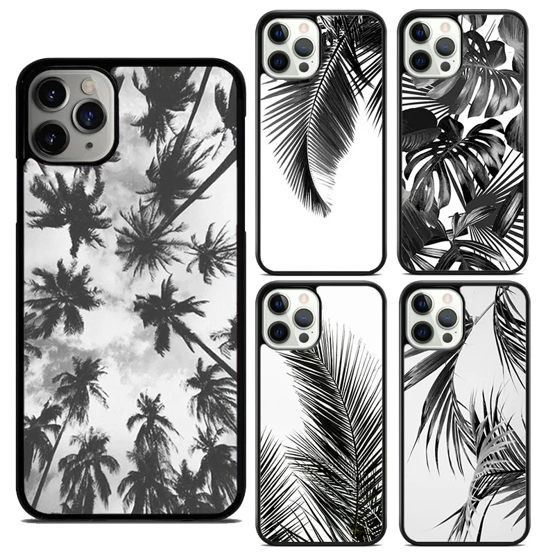 Black White Tropical Palm Trees Mobile Celular Phone Cases for iPhone 17 Air 16 16e 15 Plus for Apple 13 14 11 12 Pro Max fundas