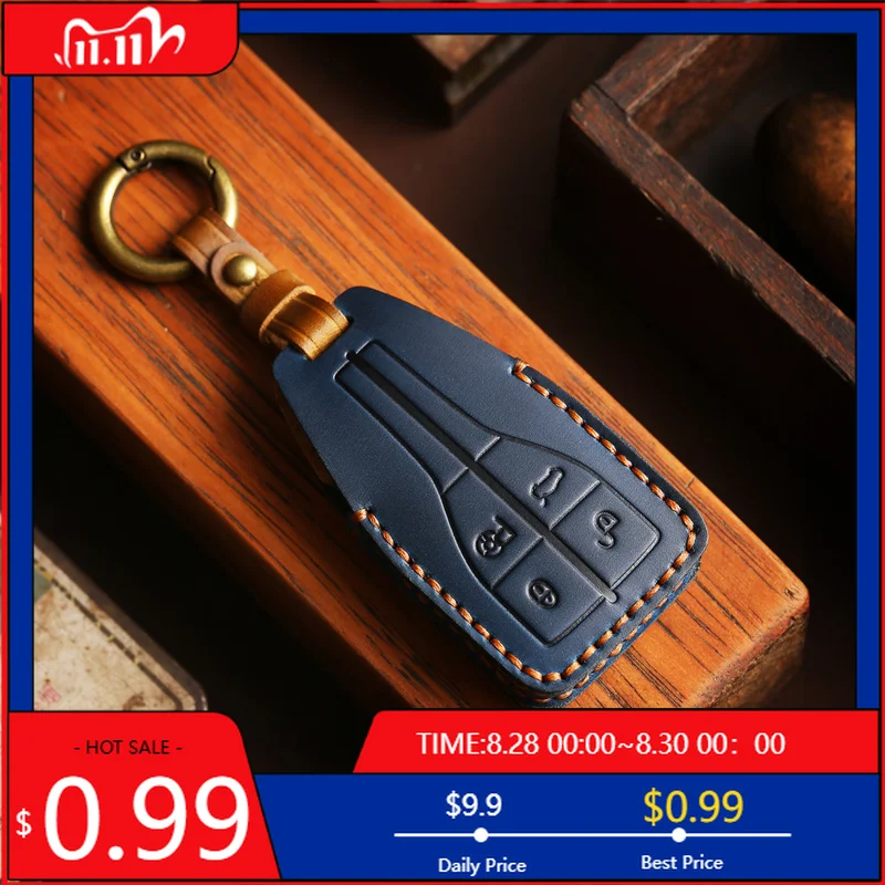 

Interior Stickers Crazy Horse Leather Car Key Cover Case Keyring Protective Bag for Hongqi H5 H7 H9 Hs7 HS9 Fob Protector Keycha