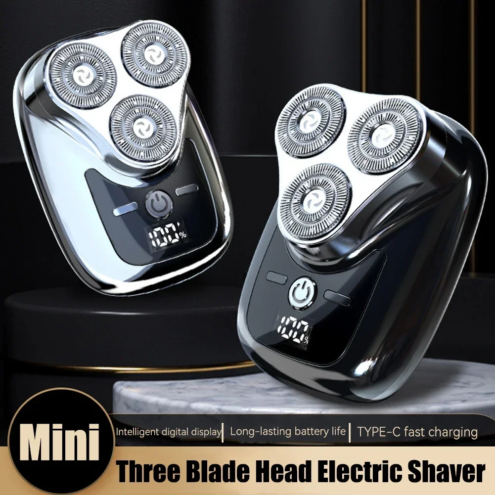 Three Blade Head Electric Shaver With Digital Display USB Charging Male Shaving Trimmer Detachable Blade Washable Mini Razor