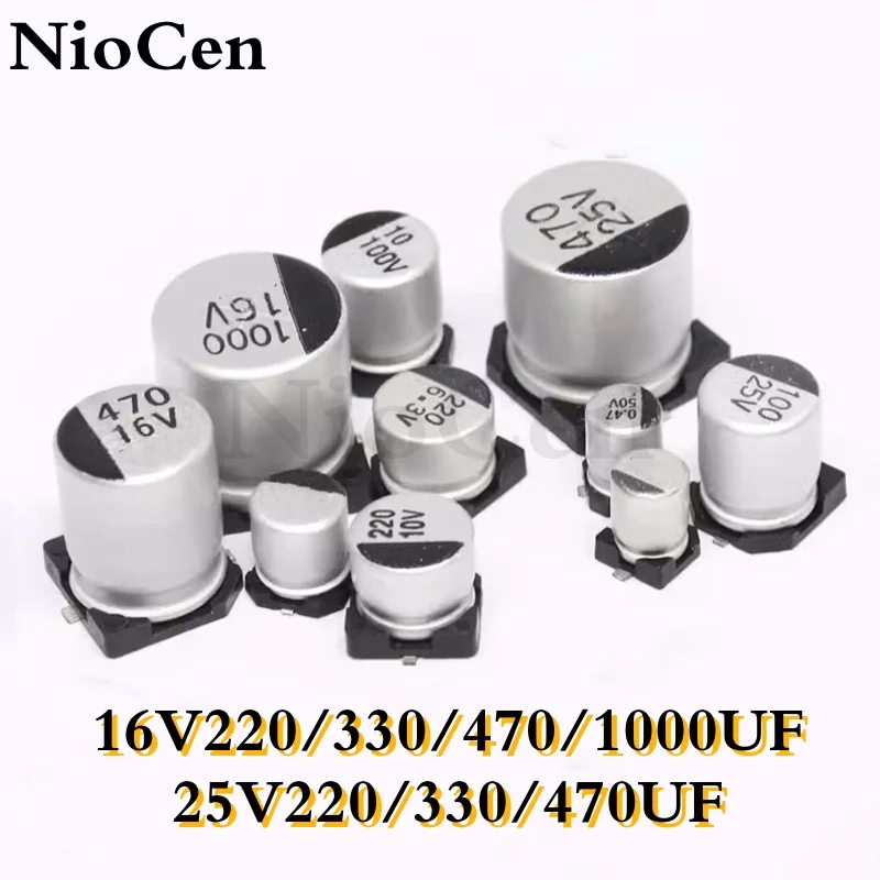 （10PCS） SMD Aluminum Electrolytic Capacitor 16V220UF 330UF 470UF 1000UF 25V  220UF 330UF 470UF 1000UF