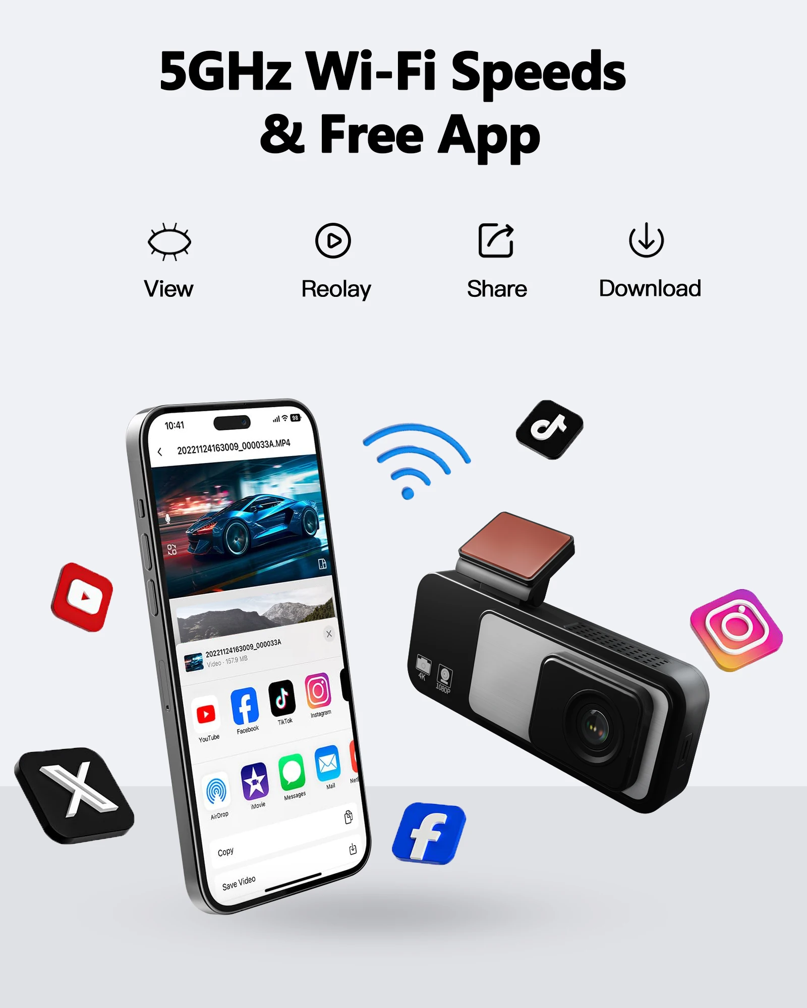 Gravity Sensing, Built-in WiFi Upgrade, 4k Dual Channel Driving Recorder