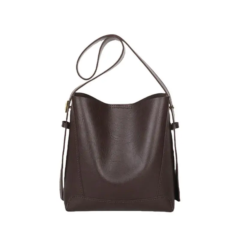 DIY Knitted Bag - Solid PU Leather Bucket Bag - Versatile Large Capacity Shoulder Bag - Beginner Set Dark Gray Womens Bag - view 5