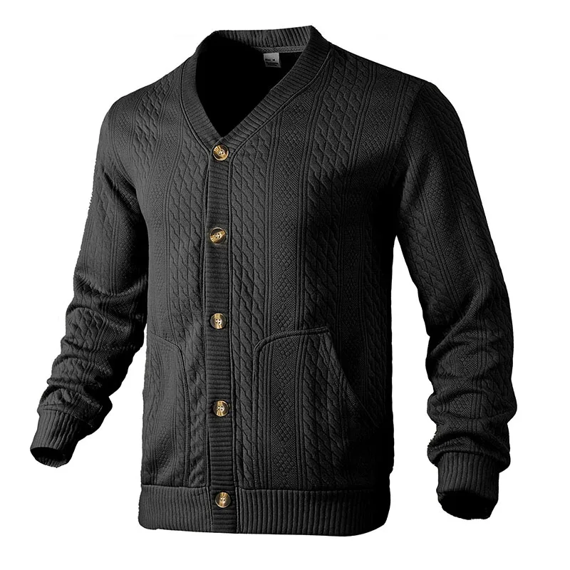

American Fashion Men's Cardigan Jackets Casual Slim Single-Breasted V-Neck Knitwear Man Solid Long Sleeve Autumn Clothing
