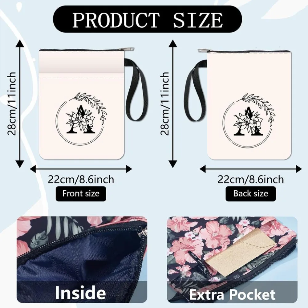 Letter A Book Sleeve Flower Book Covers White Book Protector for Paperbacks Washable Fabric Cloth Book Cover Zipper and Extra