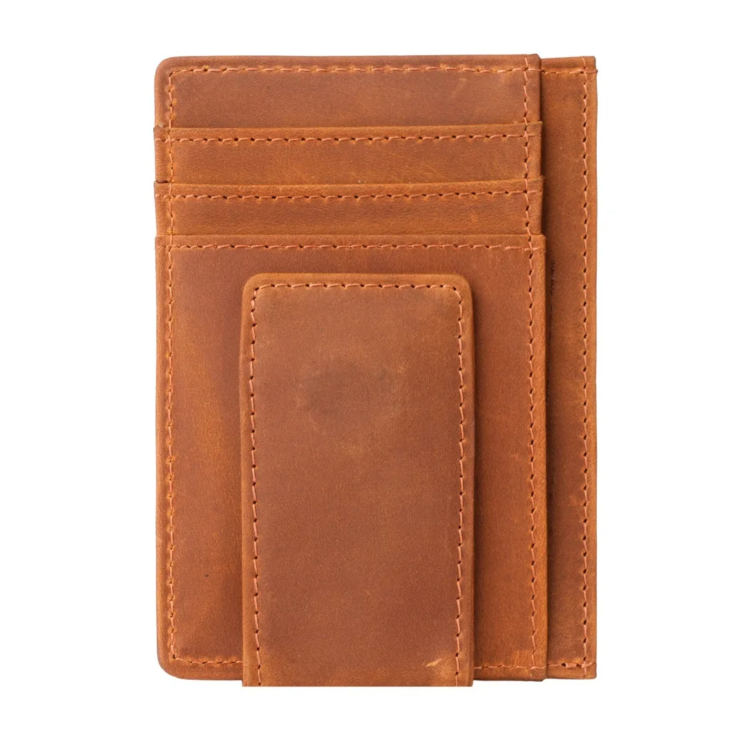 

Винтажный магнитный кожаный зажим для денег Crazy Horse, тонкий мужской держатель для денег из натуральной кожи с отделениями для карт и окошком для удостоверения личности