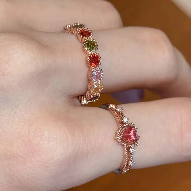 

Court Retro Candy Colored Ring for Women Elegant Sweet Open Design Fashionable Jewelry Accessory Durable Copper Plated Gold