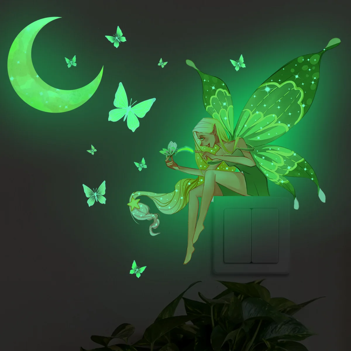 Luminous Fairy Mermaid Wall Stickers Kids Bedroom Home Decor Glow In The Dark Fairy Butterfly Decal Stickers Switch Wallpaper