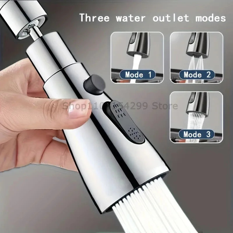 3 in 1 Kitchen Faucet Extender Universal 360° Rotate Pull Out Kitchen Tap Multi-mode Strong Flushing Booster Kitchen Accessories