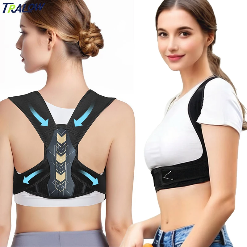 

TRALOW Adjustable Back Posture Corrector Belt Comfortable Back Shoulder Support Brace Hunchback Corrector for Unisex Office Home