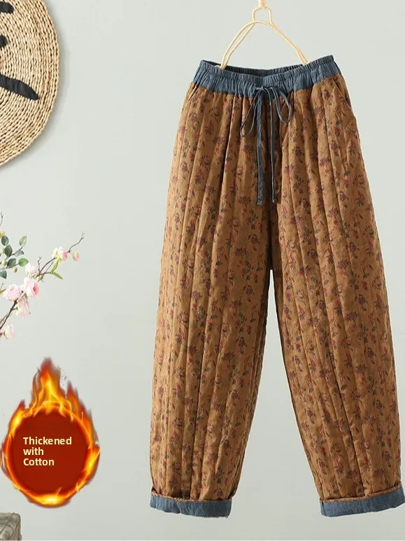 Pantaloni in cotone con stampa retrò Pantaloni casual dritti in lino ad alta densità da donna Autunno Inverno Nuovo arrivo