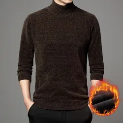 Half High Neck Chenille Pullover Sweater Solid Color Padded Thickened Top Warm Knit Sweater Winter