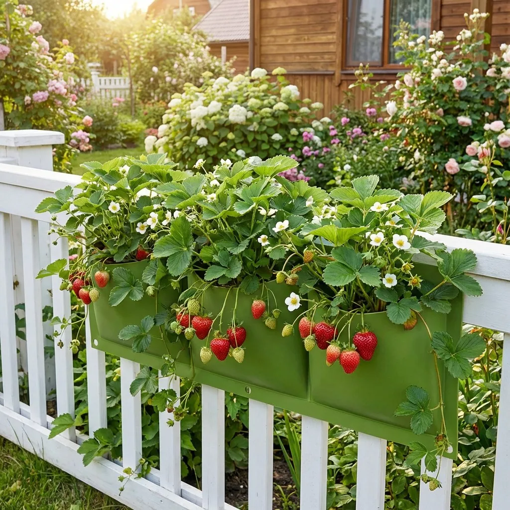 36 Pockets Vertical Strawberry Grow Planter Wall Hanging Flower Pot Bags Felt Garden Balcony Pouch for Railing Balcony Fence