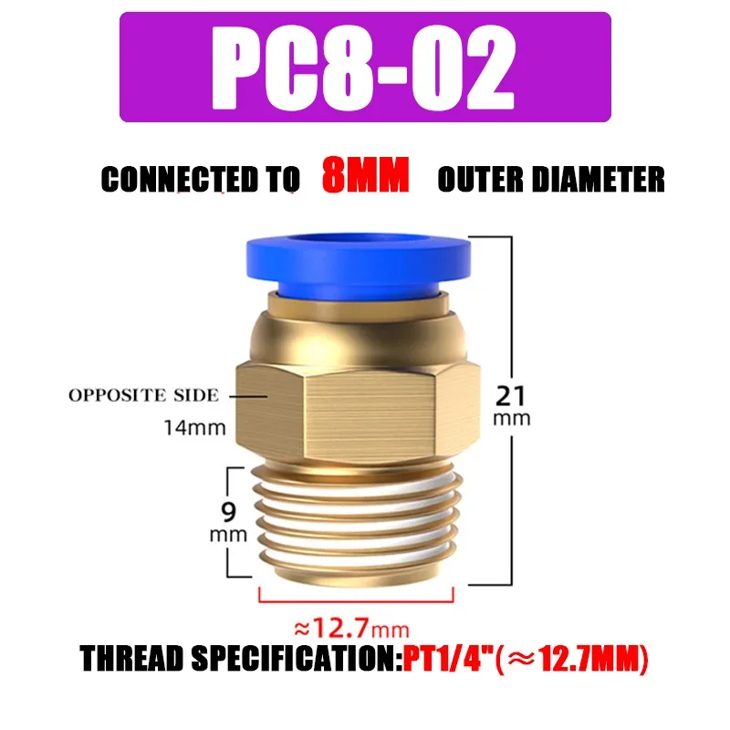 10/50 Stück PC-Pneumatik-Schnellverbinder 4–12 mm, Push-In-Anschluss für 1/8 Zoll, 1/4 Zoll, 3/8 Zoll, 1/2 Zoll BSPT-Gewinde, Luftschlauch und -rohr, für den industriellen Einsatz 