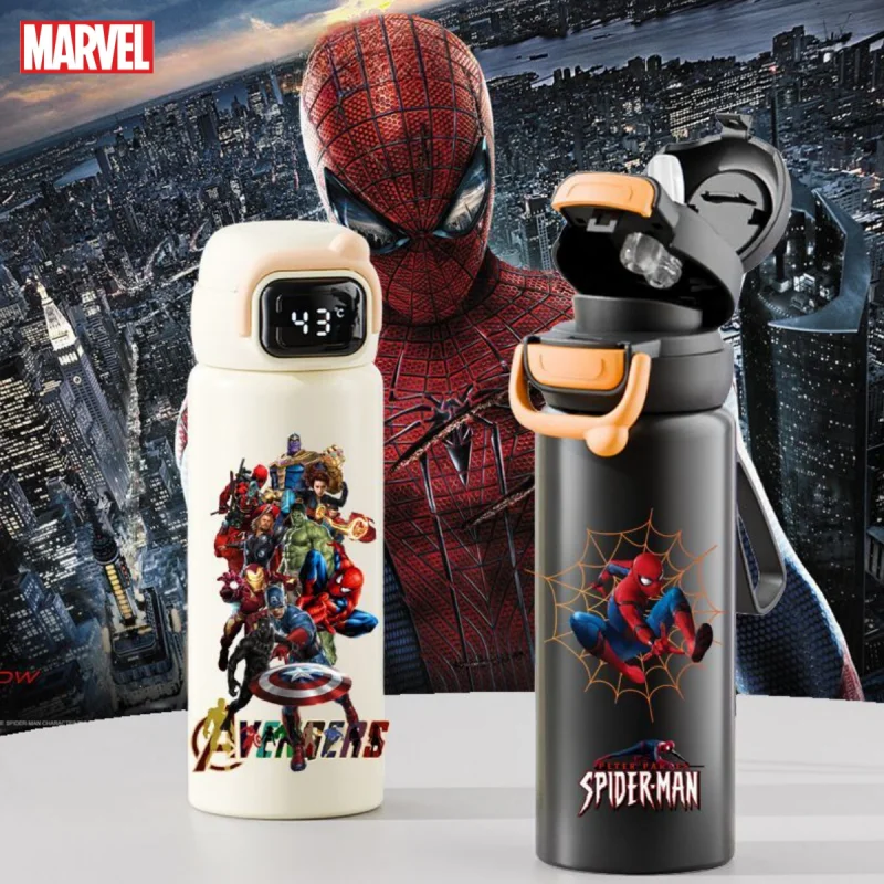 Marvel Spiderman Iron Man Anime movies cartoon children\'s portable large capacity 316 stainless steel thermos cup birthday gift