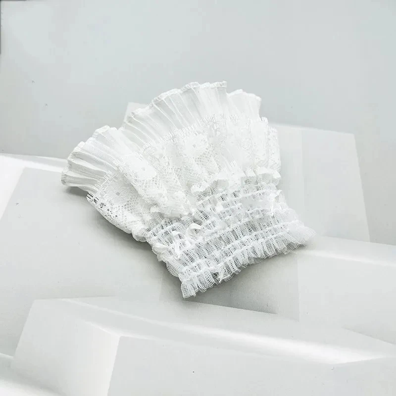 1 paire de manchettes de poignet en dentelle détachables, Lolita, doux, Floral, à volants, élastique, faux poignets noirs et blancs, accessoires de bracelet