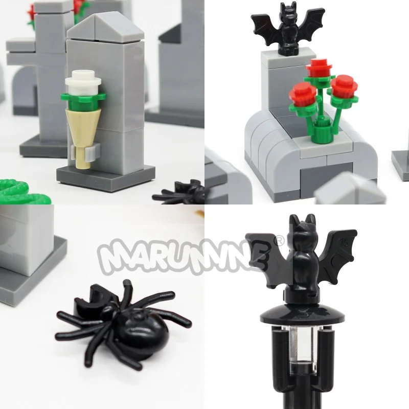 Marumine 111 pçs conjunto de blocos de construção de halloween moc tijolos modelo kit tumba cemitério acessórios peças compatíveis 30103 30238 30115