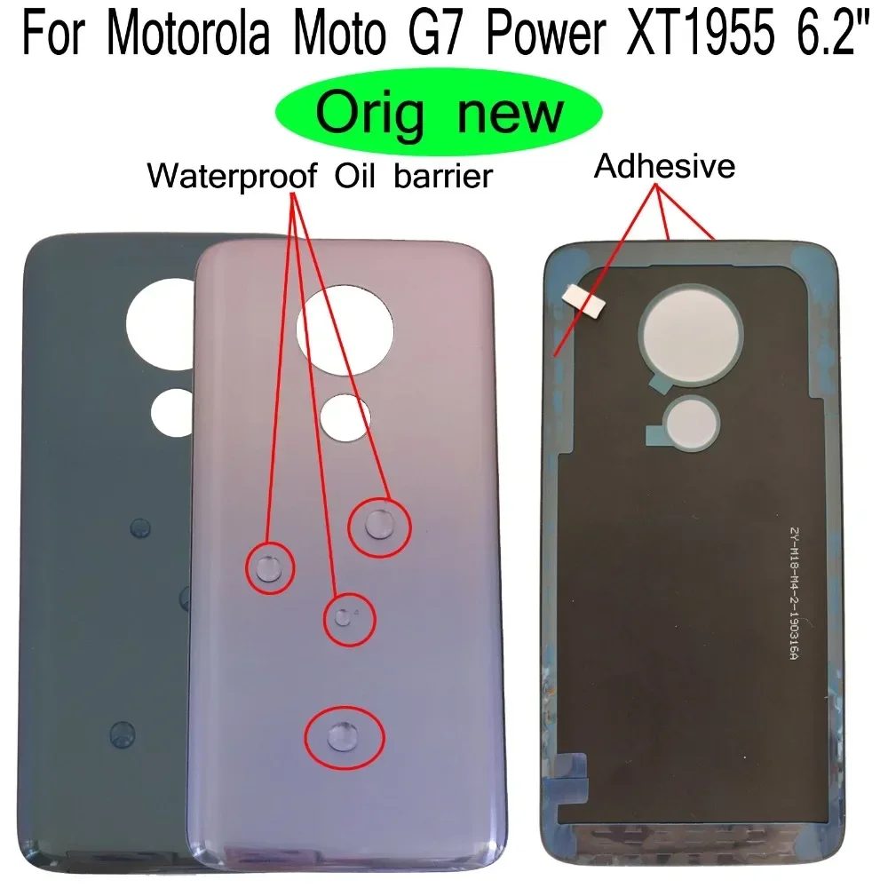 

100% оригинал, новинка 6,2 дюйма для Motorola Moto G7 Power XT1955, корпус задней двери, крышка батарейного отсека + клей