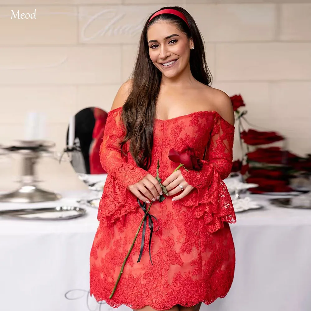 

MEOD Sweetheart Mini Lace Prom Dress Backless Off-shoulder Birthday Dresses Sexy Red A-line Short Graduation Gown Customized