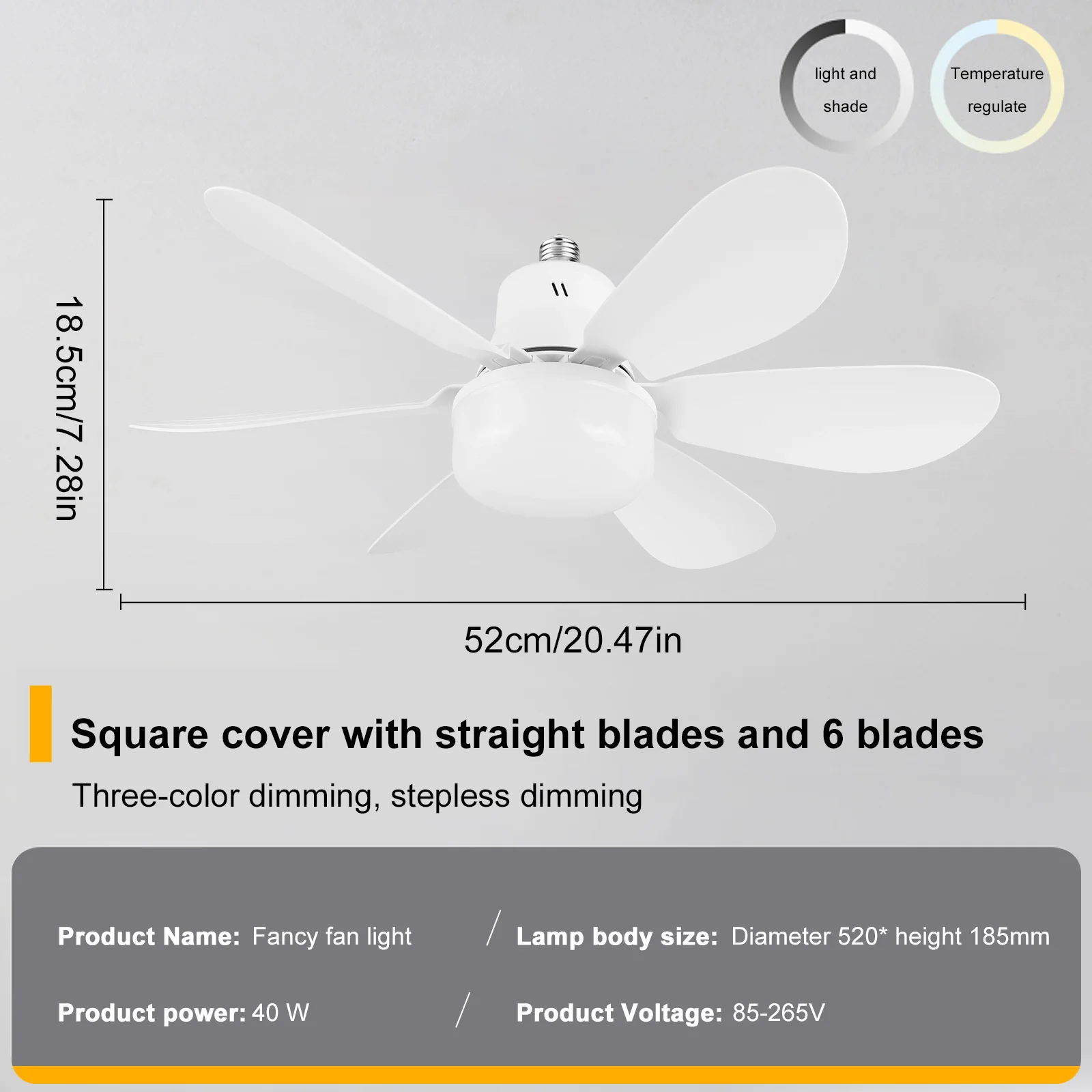 Socket Fan Light with Extender & 6 Blades Screw in Ceiling Fan in Light Socket Ceiling Fan with Light for Bedroom Kitchen