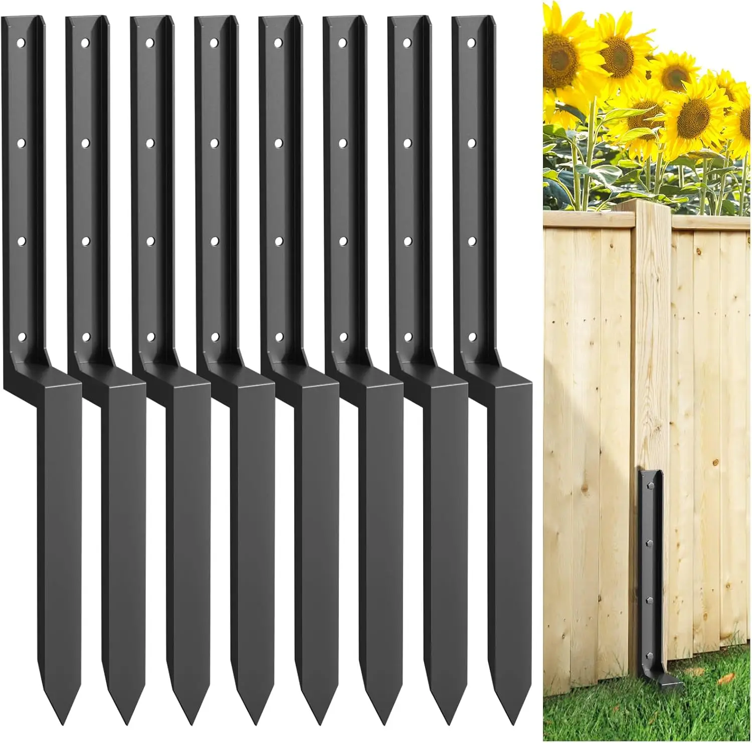 

8PCS Fence Post Repair Kit, Heavy Duty Fence Post Repair Stakes, Anchor Ground Spike for Fix Broken Wooden Support