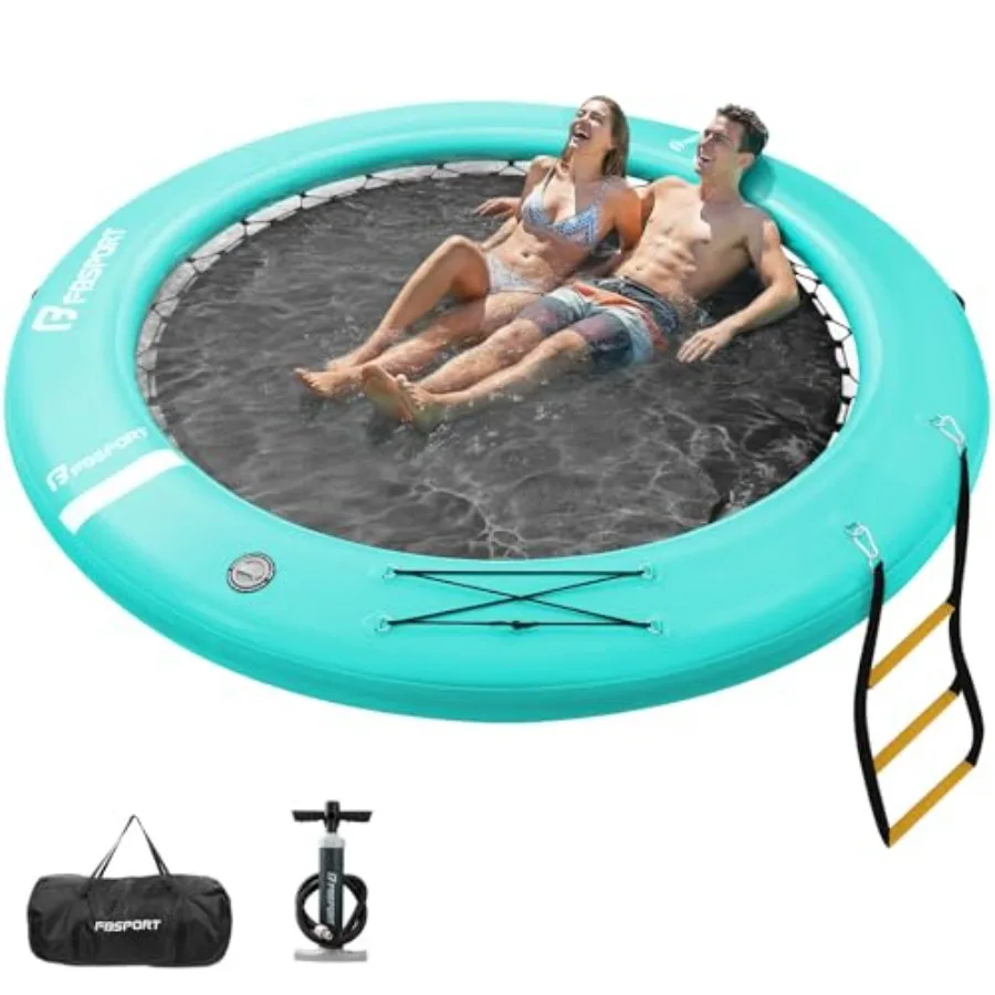 Lake inflatable water hammock round floating ring 10/8/6ft PVC blue sun float chill raft with cupholder for tanning lounging an